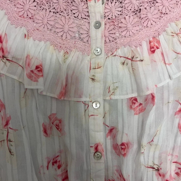 NWT LoveShackFancy Elania Crop Top Pink White Floral Print Women's Size Large - Picture 5 of 8